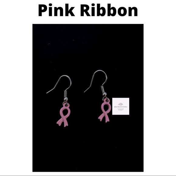 3 for $15! | Awareness EARRINGS | BREAST CANCER Pink Ribbon | French Hook - Picture 2 of 5
